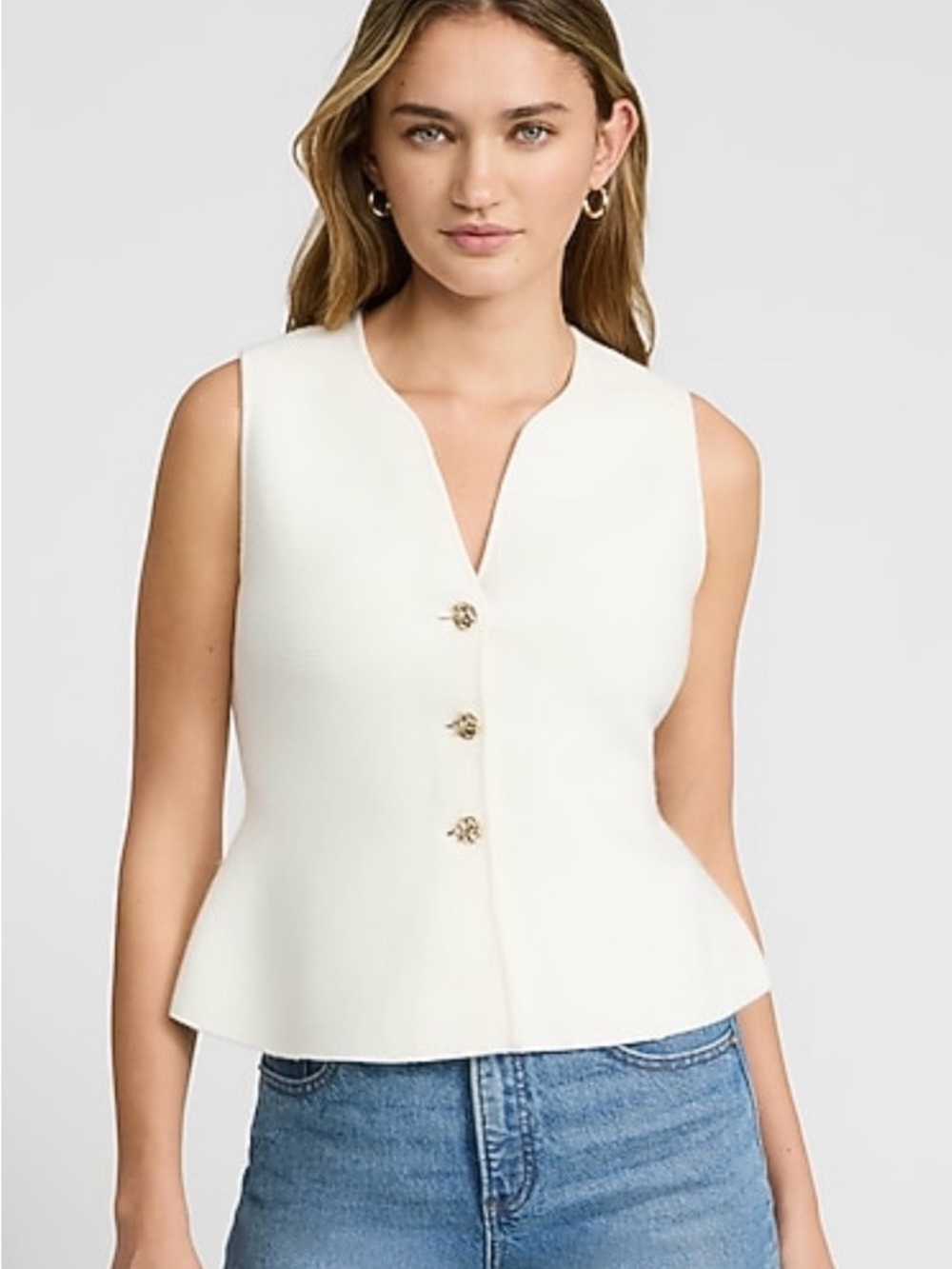 Express Ivory Sleeveless Button-Front Peplum Tank